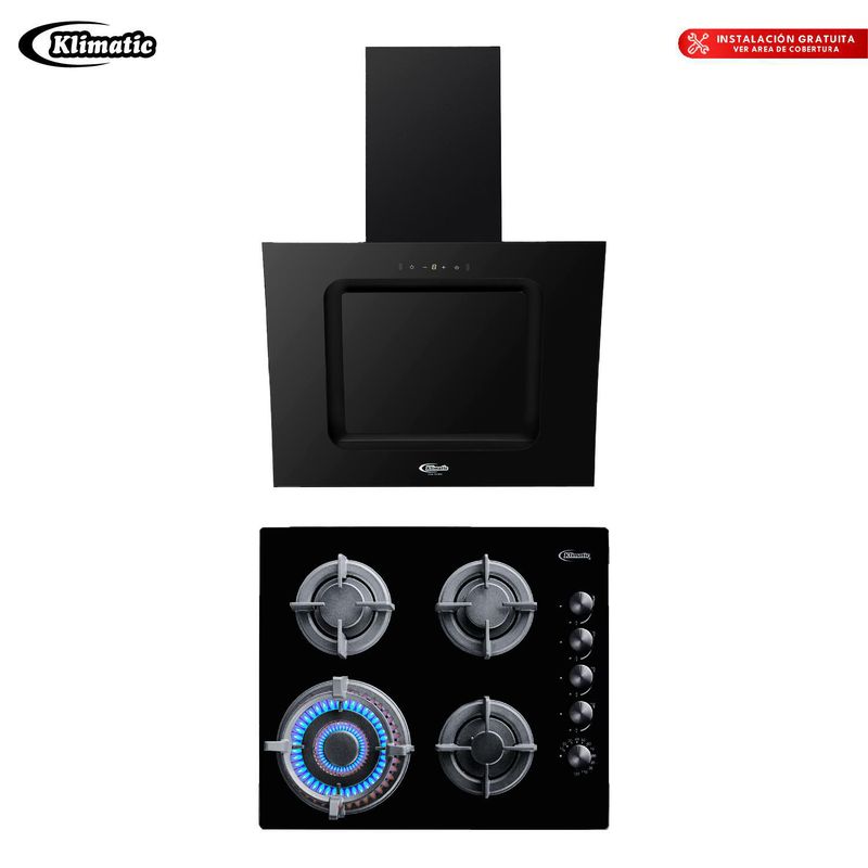 KLIMATIC - Combo Cocina Empotrable 4 Hornillas Gia X + Campana Extractora Kamba Klimatic