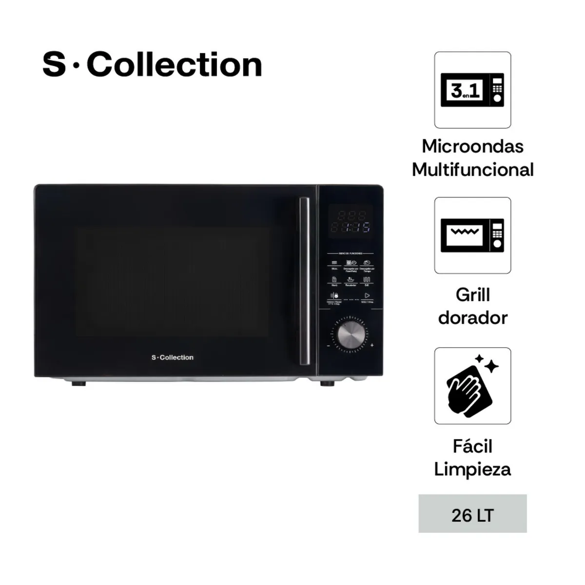 SCOLLECTION - Microondas Digital 26 Litros 3 en 1 Negro 3120SOLHOM004