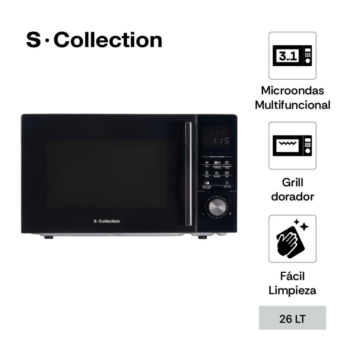 SCOLLECTION - Microondas Digital 26 Litros 3 en 1 Negro 3120SOLHOM004