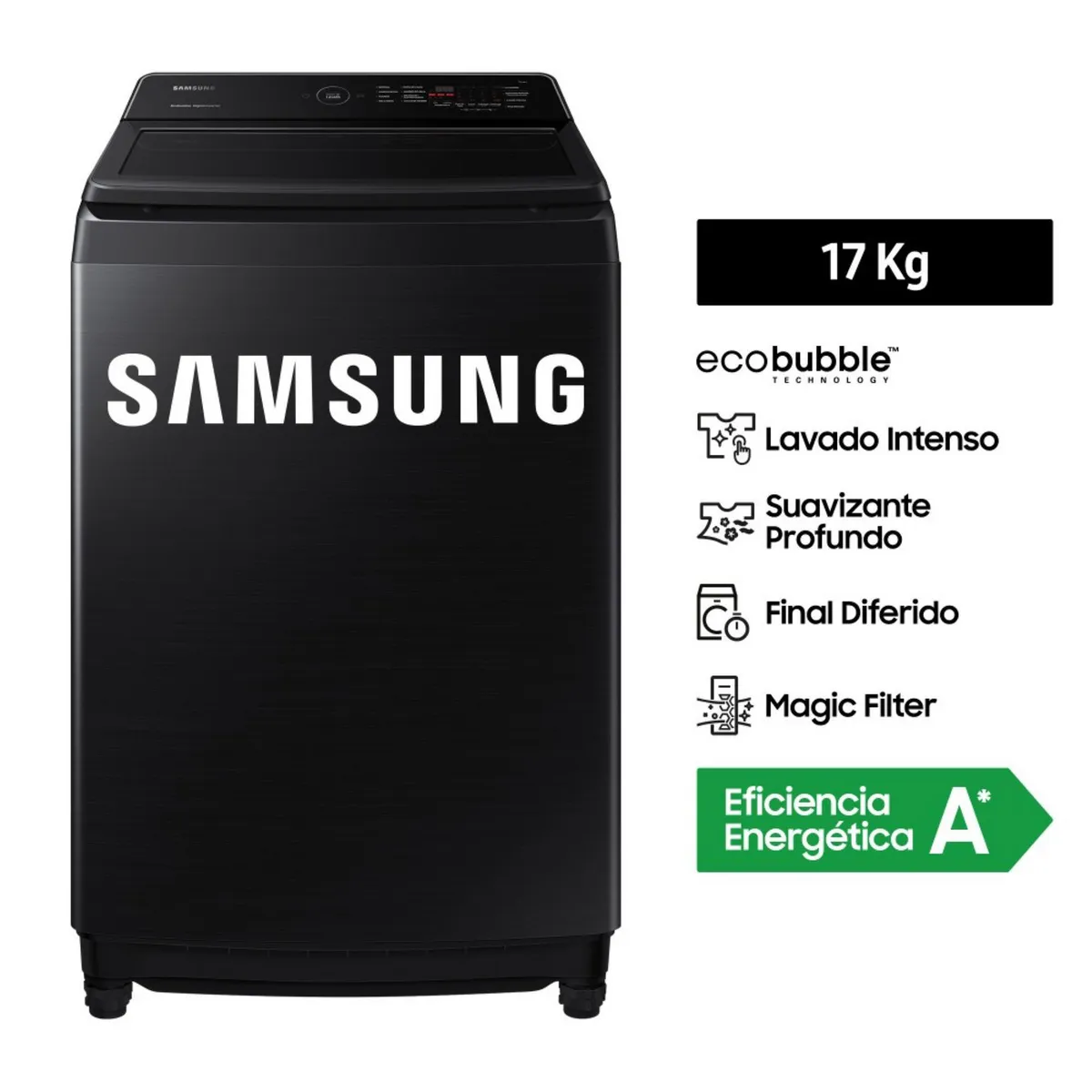 SAMSUNG - Lavadora Carga Superior 17kg Negro WA17CG6441BVPE