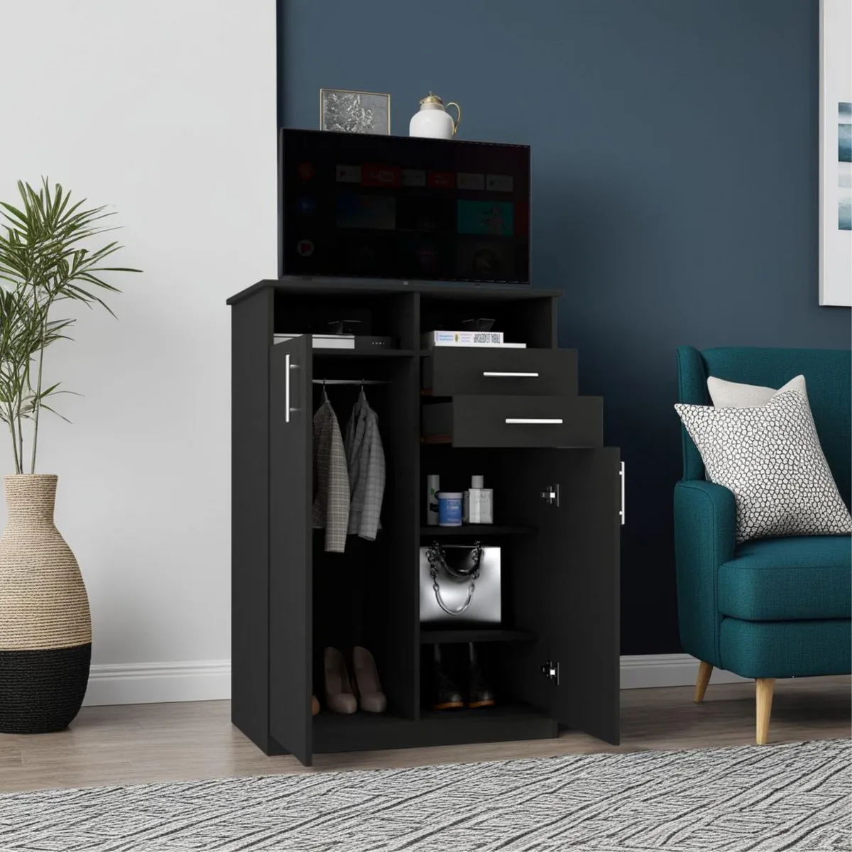 TUHOME - Ropero 2 Puertas 2 Cajones 7 Repisas 83x122.2x52.8cm Wengue