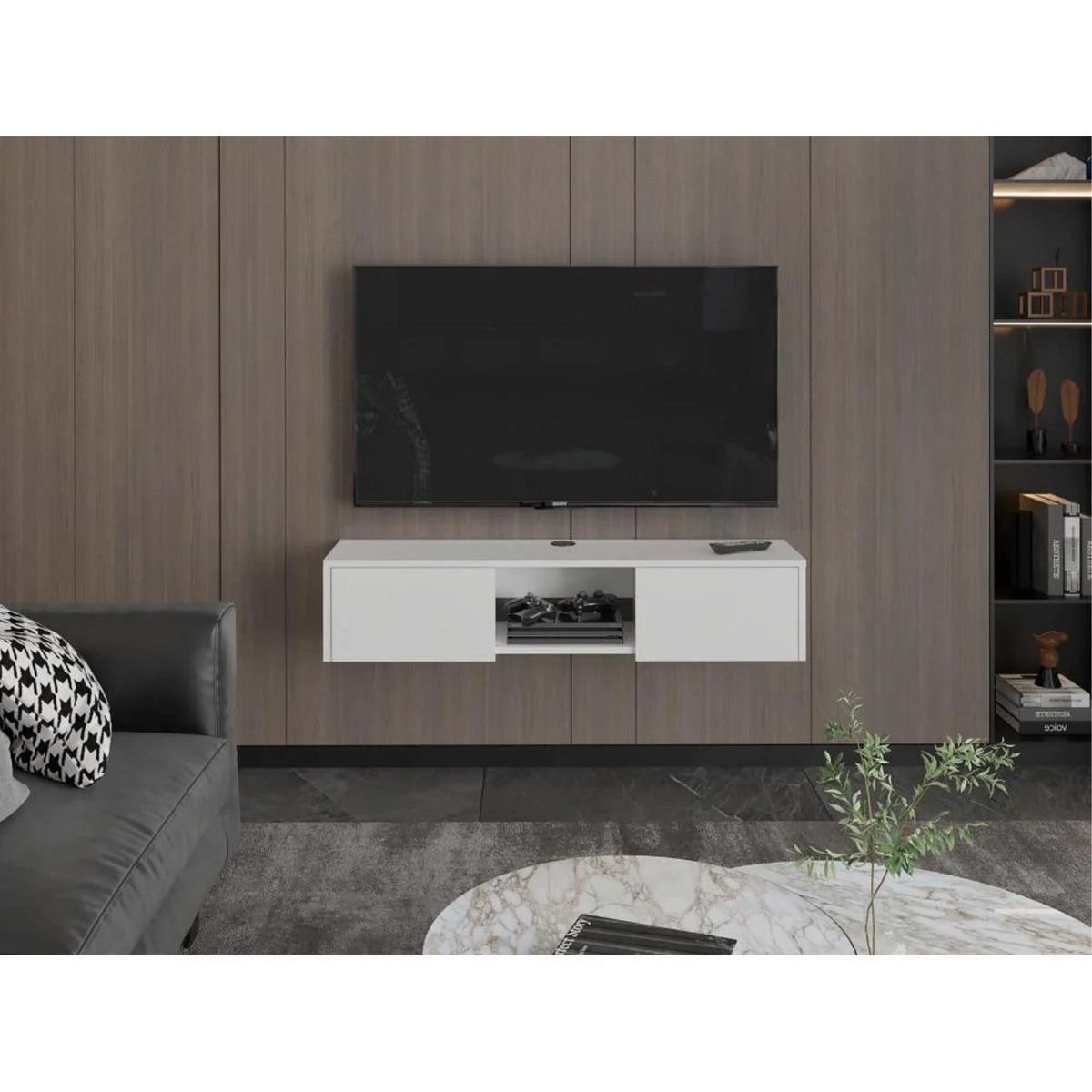 TUHOME - Panel TV 65" Gleid Blanco 125.1x26.8x29.7 cm