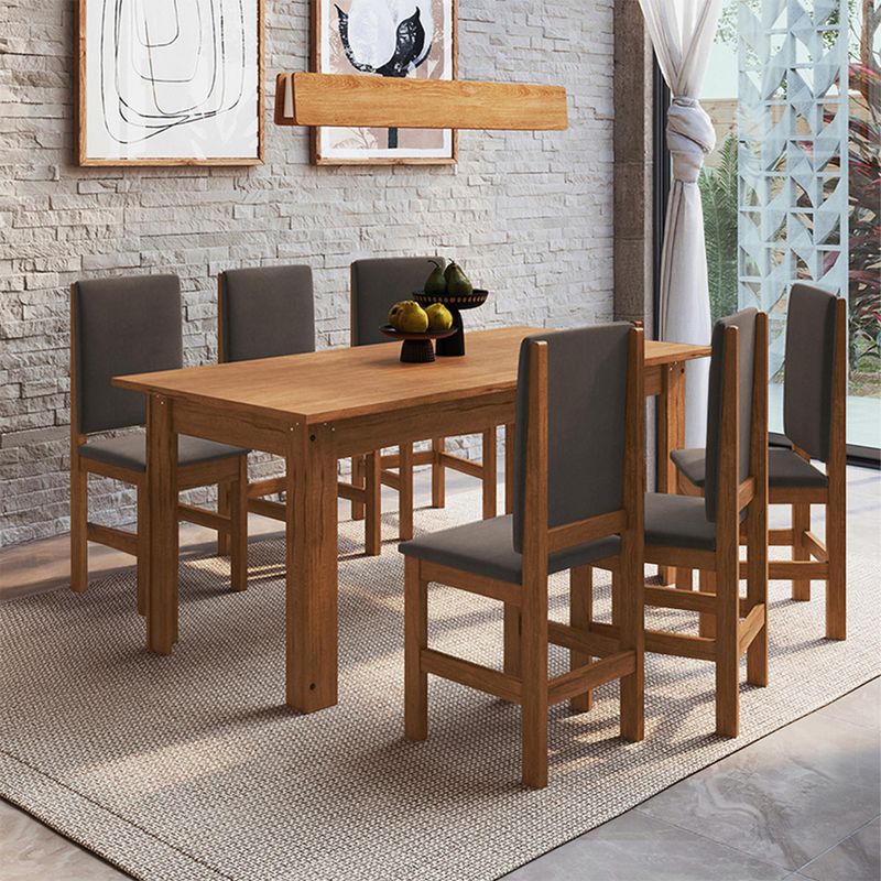  - Juego de Comedor 6 Sillas Canela 180x84x78cm