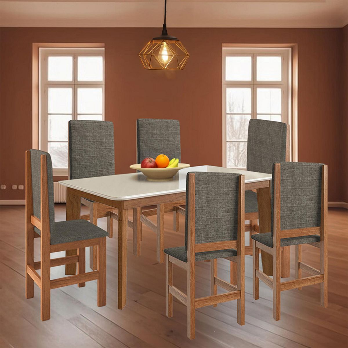2020 HOME - Juego de Comedor 6 Sillas Canela Off White 160x90x78cm