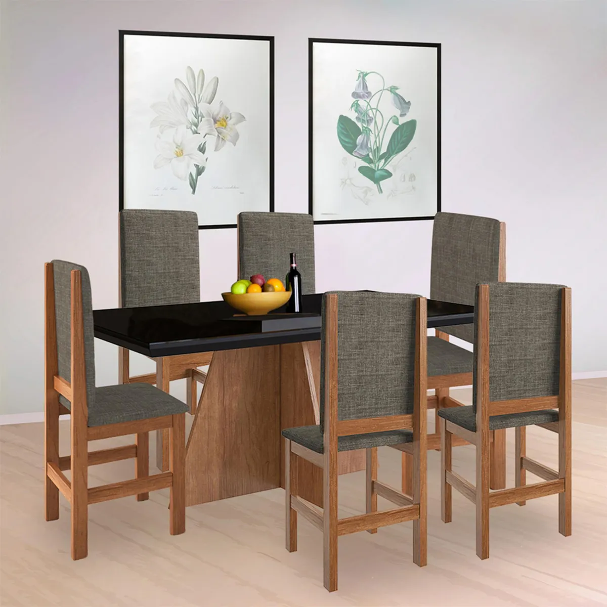 2020 HOME - Juego de Comedor 6 Sillas Canela Negro 90x160x78cm