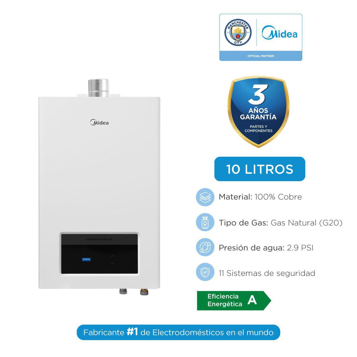 MIDEA - Terma a Gas Natural Autosoportante 10 Litros