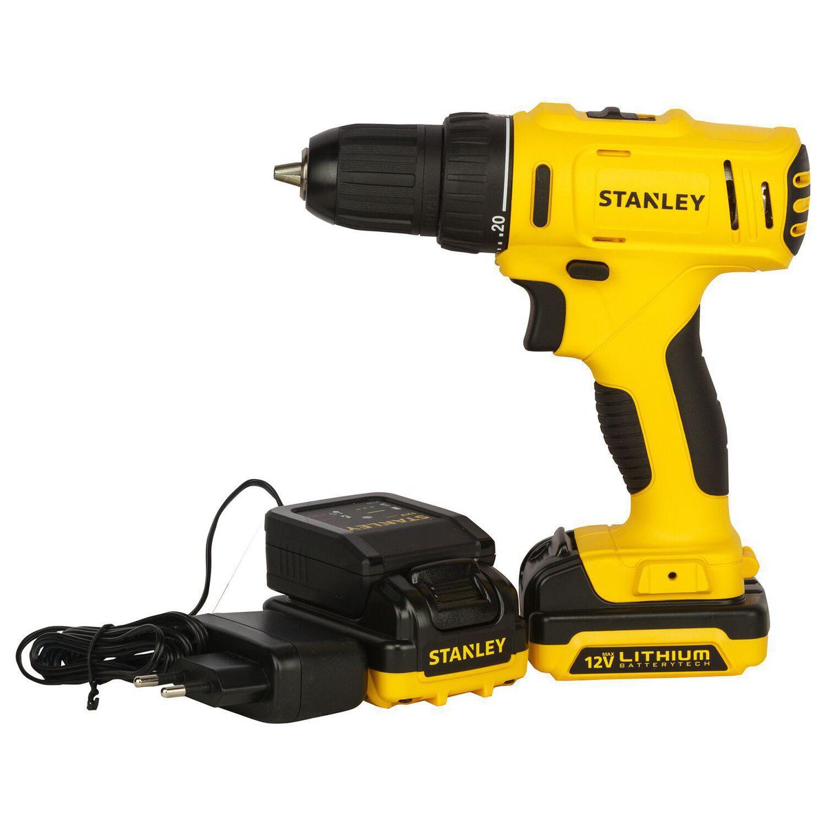 STANLEY - Taladro Atornillador 12V 1500RPM + 01 Bat 1.5AH + 01 Dado Hexagonal Pulgada 1/4 x 3/8 Largo Stanley