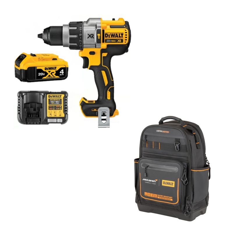 DEWALT - Taladro Percutor + Batería 5AH + Cargador Dewalt + Mochila Mclaren F1 Team Pro Dewalt