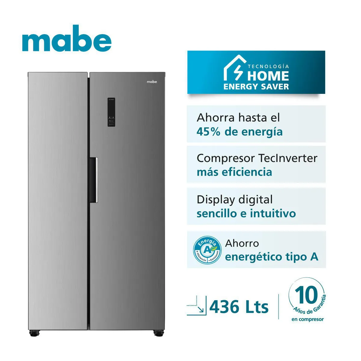 Mabe - Refrigeradora Side by Side No Frost 436 Litros Inox MSD480LPRSS0