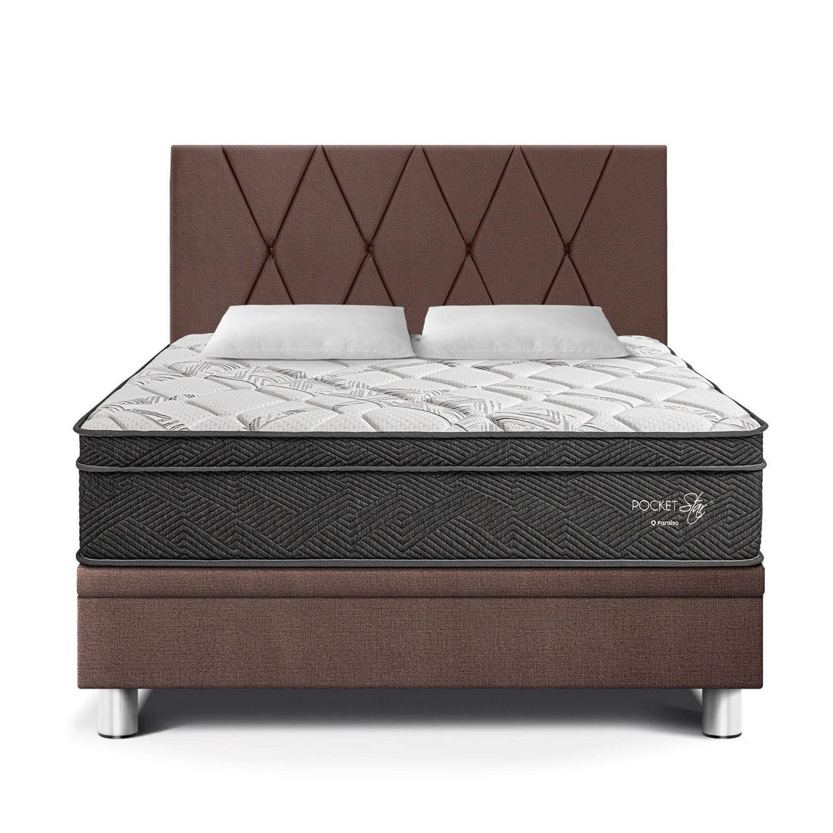 PARAISO - Dormitorio Boxet Pocket Star Queen Chocolate + 2 Almohadas + 1 Protector