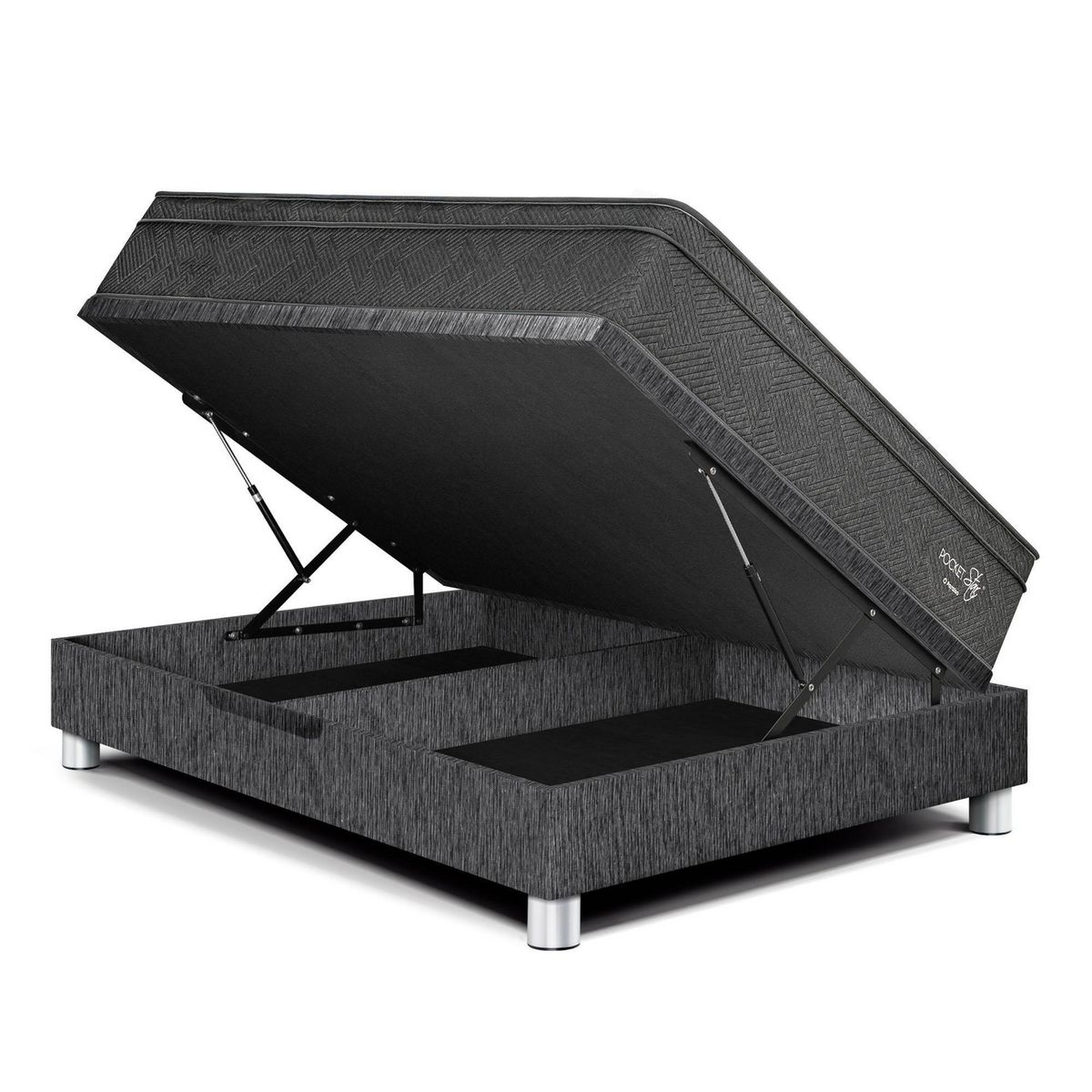 PARAISO - Dormitorio Boxet Pocket Star 1.5 plz Charcoal + 1 Almohada + 1 Protector