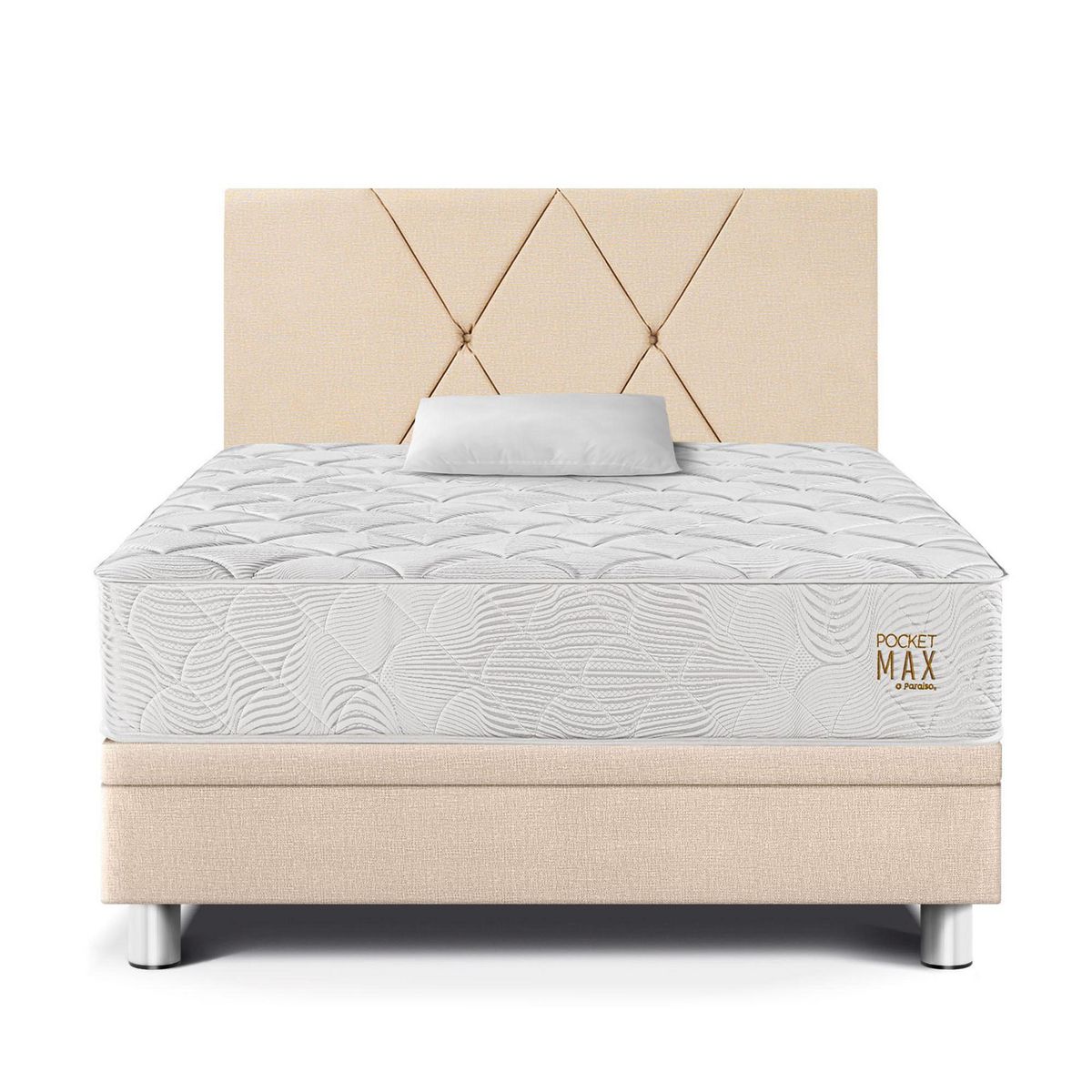 PARAISO - Dormitorio Boxet Pocket Max 1.5 plz Champagne + 1 Almohada + 1 Protector