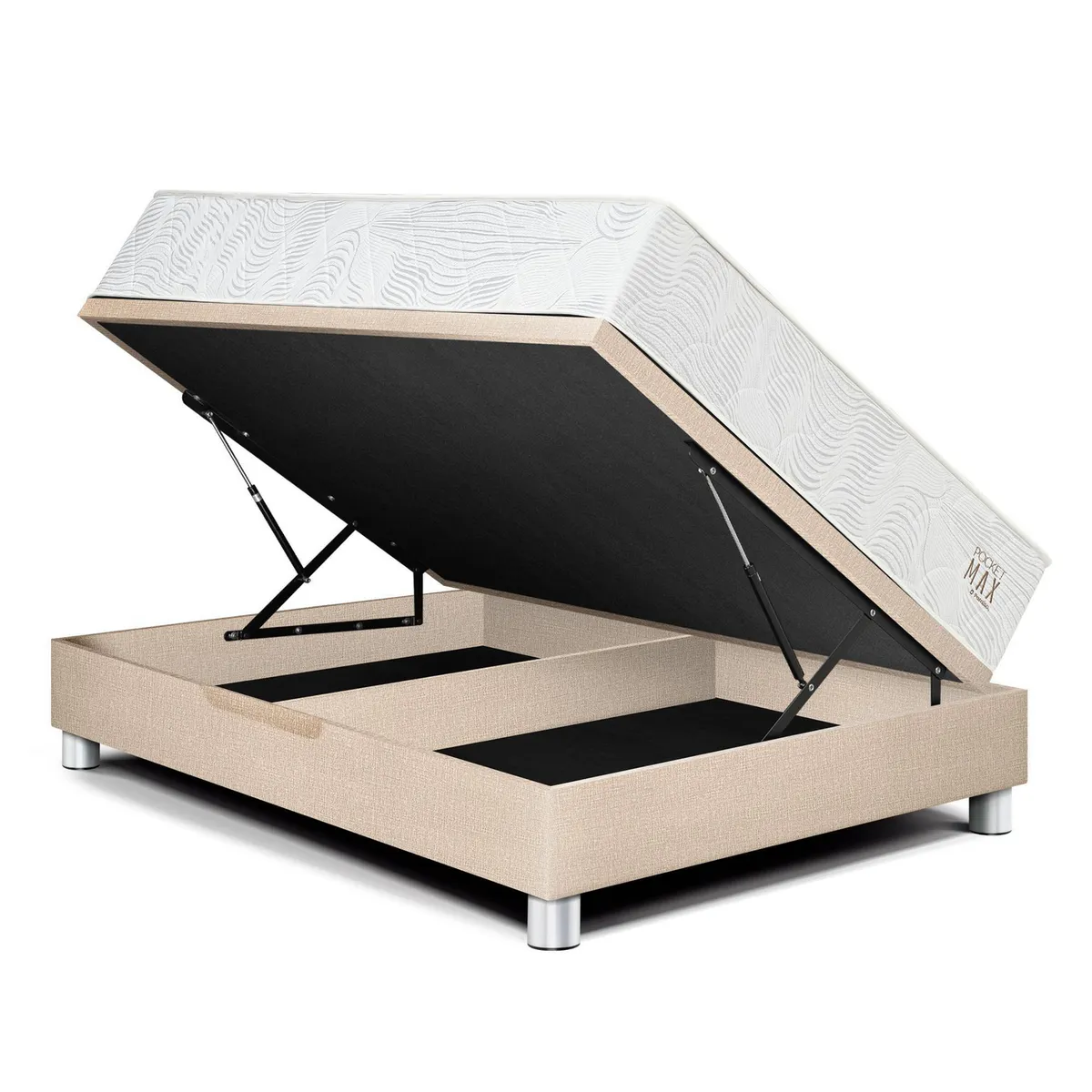 PARAISO - Dormitorio Boxet Pocket Max 1.5 plz Champagne + 1 Almohada + 1 Protector