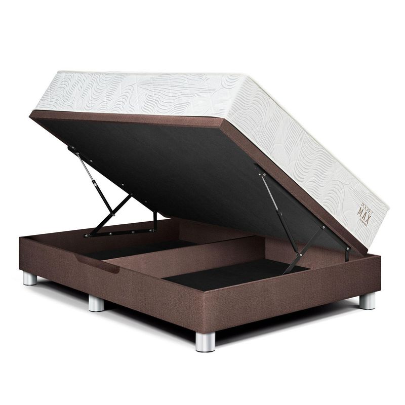 PARAISO - Cama Boxet Pocket Max Queen Chocolate + 2 Almohadas + 1 Protector