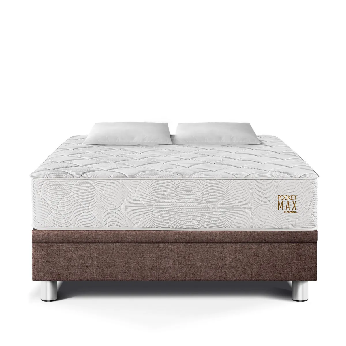 PARAISO - Cama Boxet Pocket Max Queen Chocolate + 2 Almohadas + 1 Protector