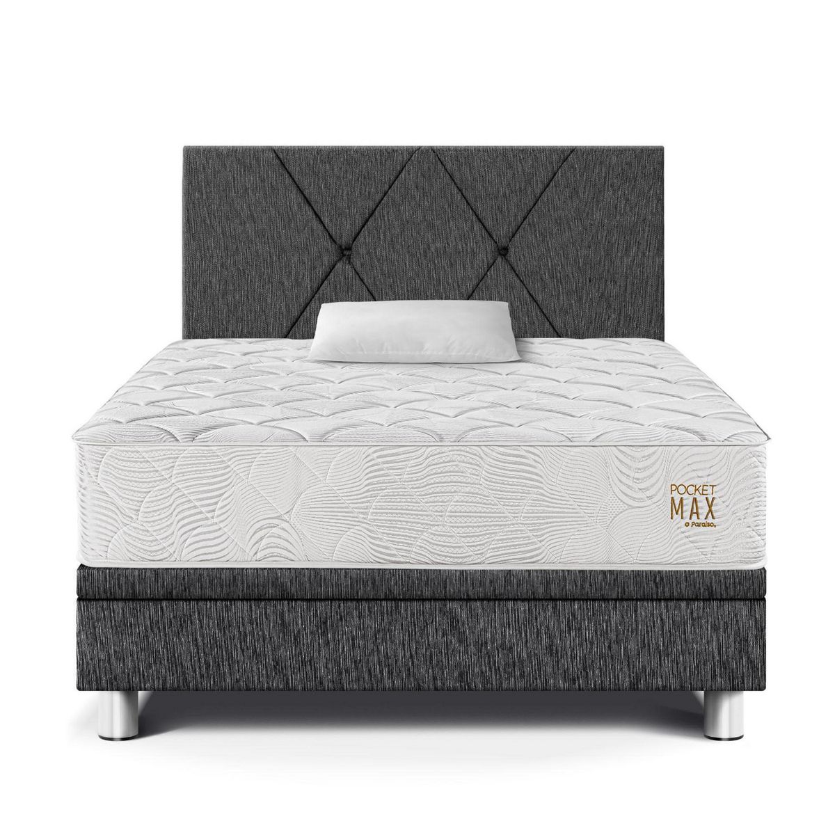 PARAISO - Dormitorio Boxet Pocket Max 1.5 plz Charcoal + 1 Almohada + 1 Protector