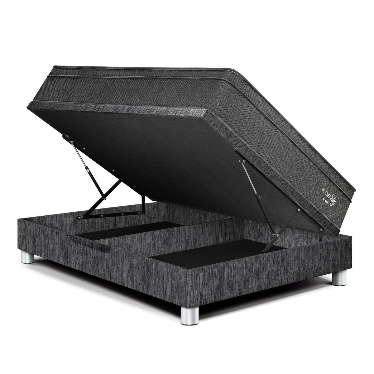 PARAISO - Cama Boxet Pocket Star 1.5 plz Charcoal + 1 Almohada + 1 Protector