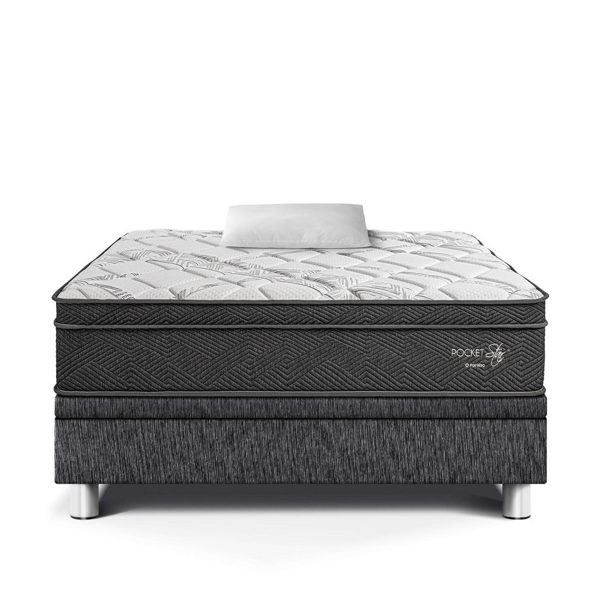 PARAISO - Cama Boxet Pocket Star 1.5 plz Charcoal + 1 Almohada + 1 Protector