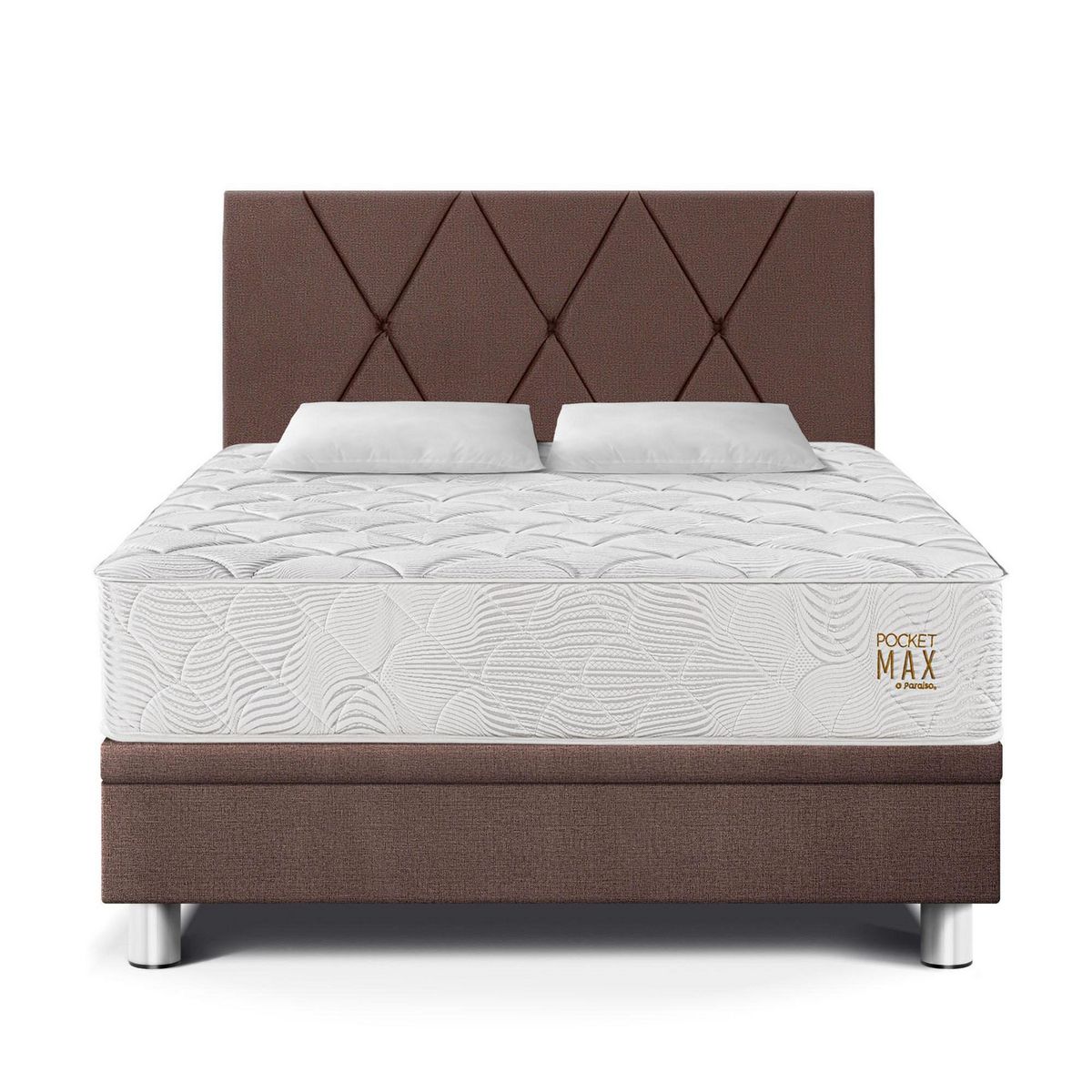PARAISO - Dormitorio Boxet Pocket Max 2 plz Chocolate + 2 Almohadas + 1 Protector