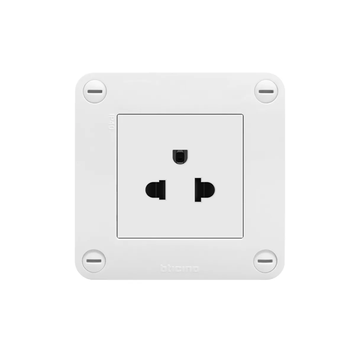 Toma Universal 2P+T IP-40 Blanco, marca BTICINO - Foto Principal
