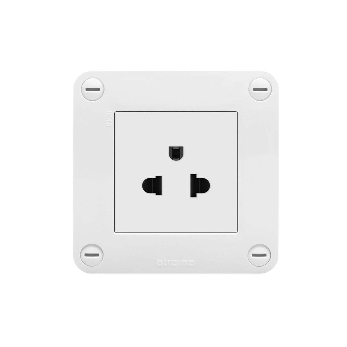 Toma Universal 2P+T IP-40 Blanco, marca BTICINO - Foto Principal