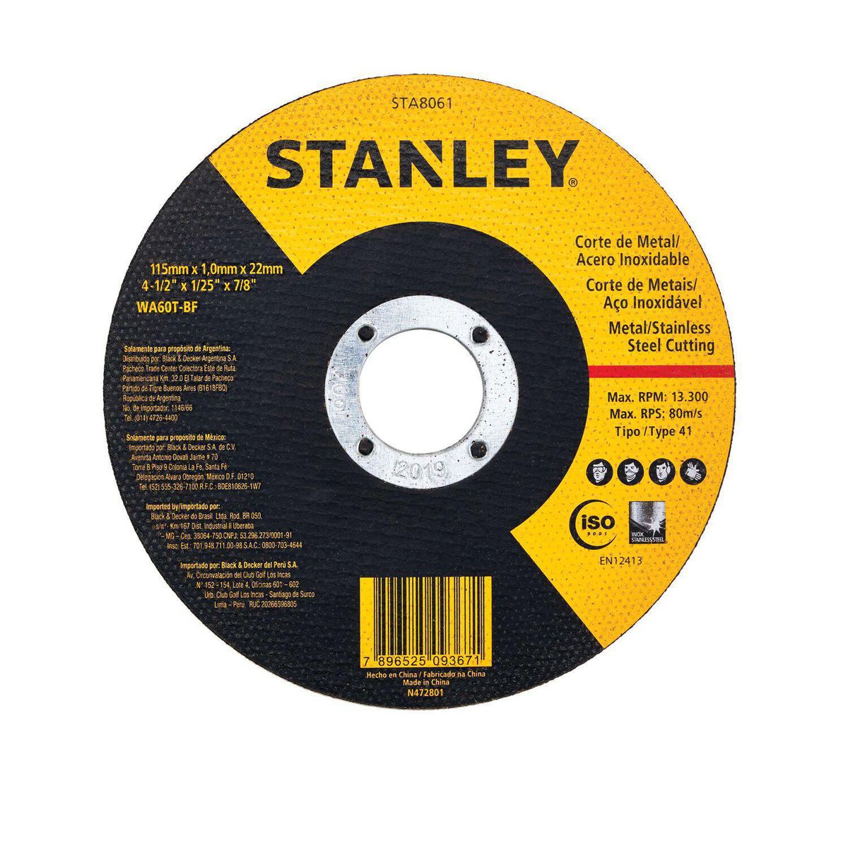 STANLEY - Disco de Corte para Metal 4 1/2" x 1mm STA8061 Stanley