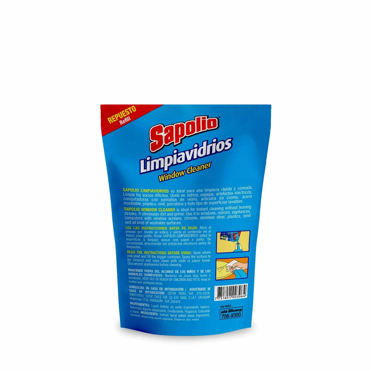 SAPOLIO - Limpiavidrios Sapolio Repuesto 500ml