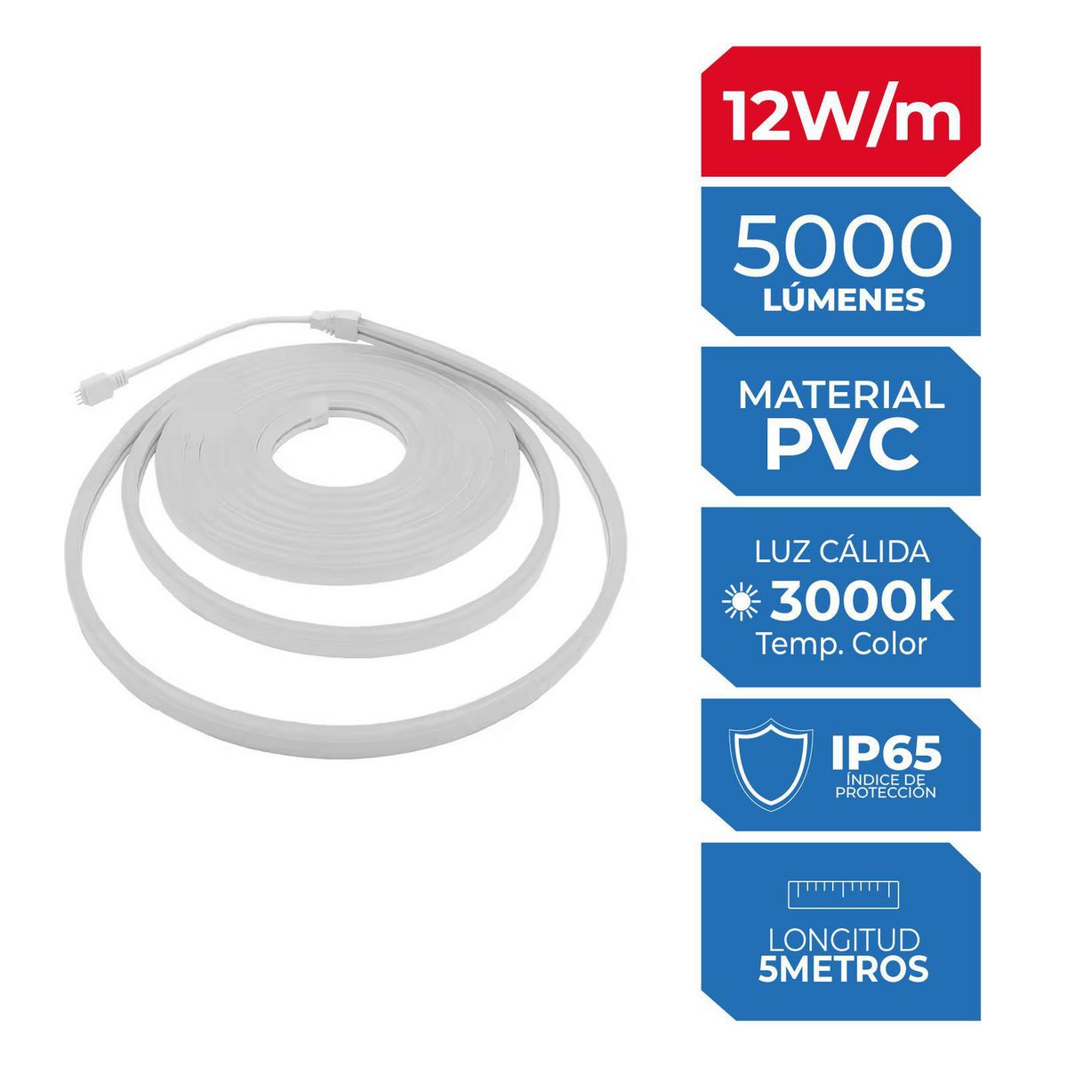 ILUMA - Tira Led 5 m 12 W Luz Cálida Protección IP65