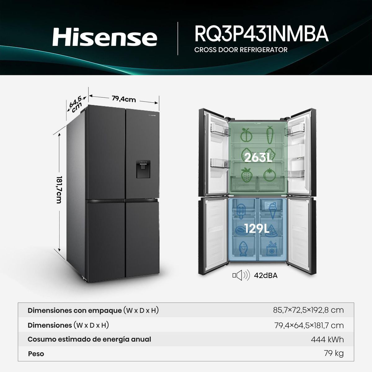 HISENSE - Refrigeradora Bottom 392 Litros Negro RQ3P431NMBA