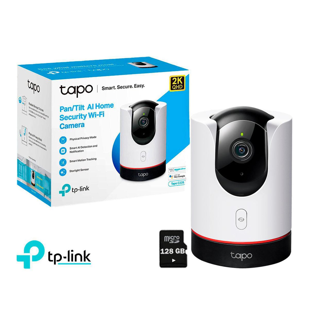 TP LINK - Cámara de Seguridad Wi-Fi Tp-Link Tapo C225 Giratoria 360 2K SD 128GB