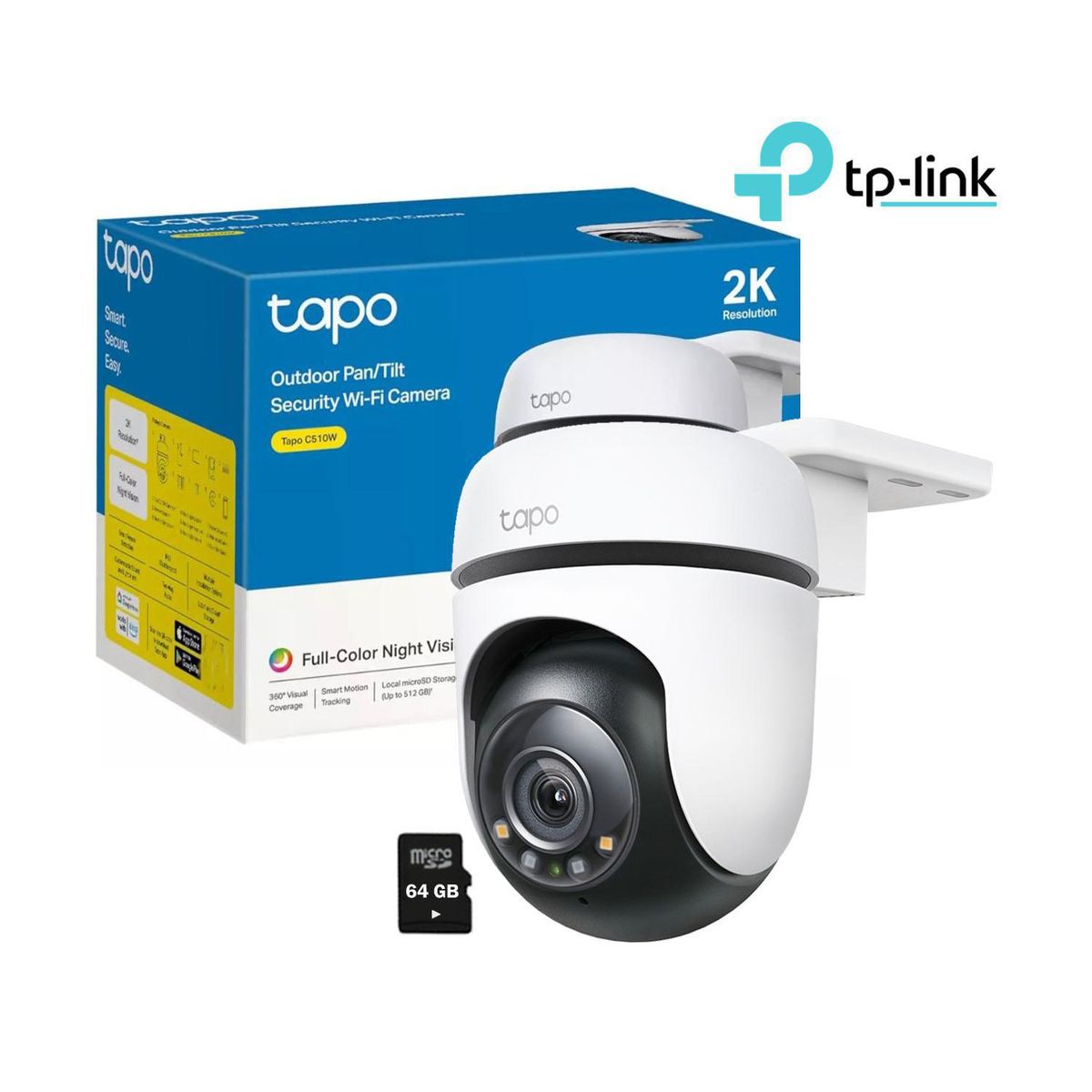 TP LINK - Cámara Seguridad Wi-Fi Exterior Tapo C510W 360 2K 3MP Micro SD 64GB