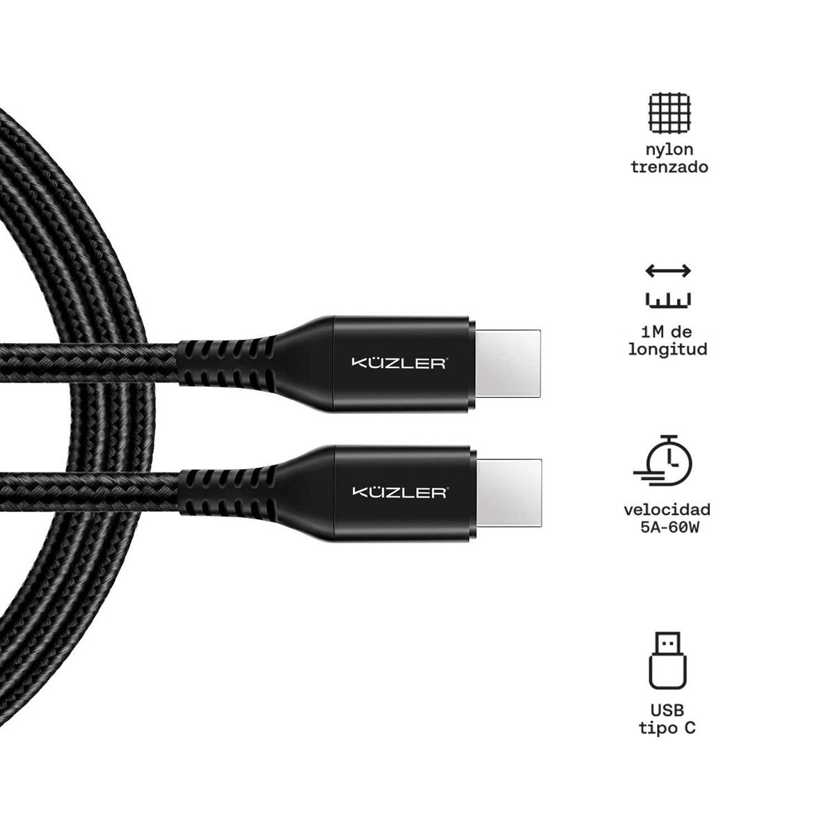 KUZLER - Cable de Carga USB-C a USB-C