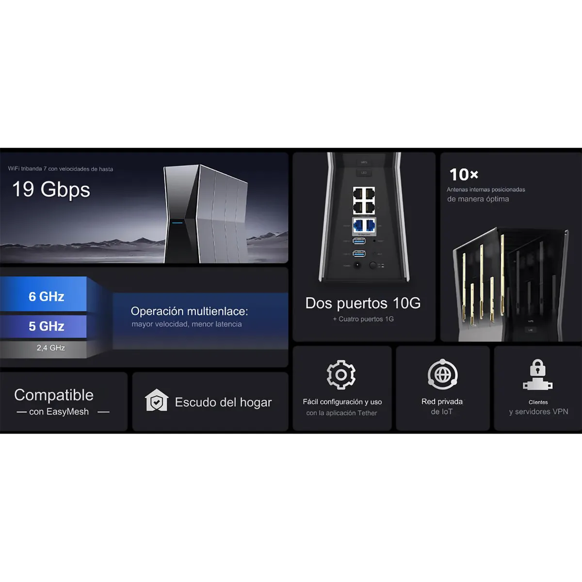 TP LINK - TP-Link Archer BE805 Wi-Fi 7 Router Tri-Band BE19000