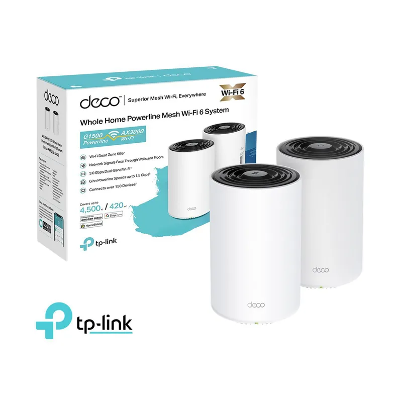 TP LINK - Deco PX50 2 Pack Mesh Sistema Wi-Fi 6 AX3000 + PLC AI G1500 Doble Banda