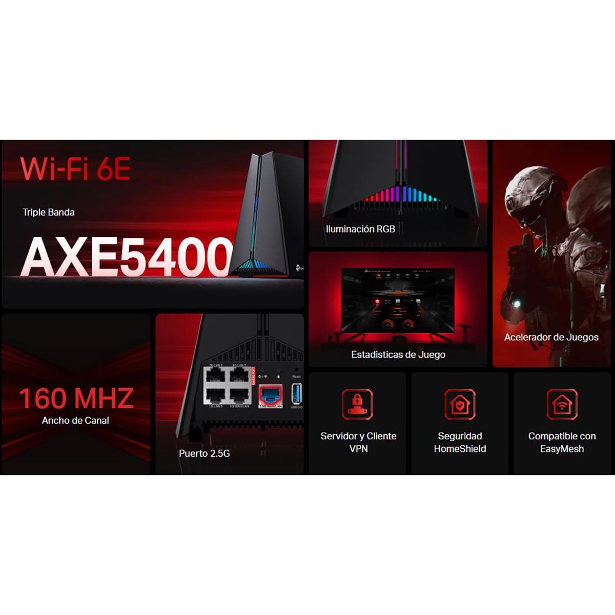 TP LINK - Router TP-Link Archer GXE75 Gaming Wi-Fi 6E Tri-Band AXE5400 EasyMesh