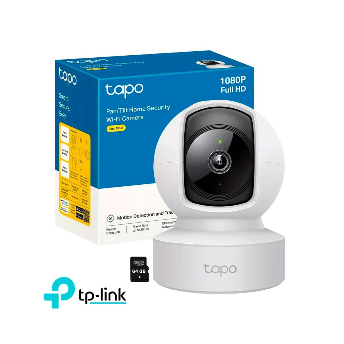 TP LINK - Tp-Link Cámara Seguridad Tapo C202 FHD Sonido Bidireccional 360 Alarma+ SD64GB