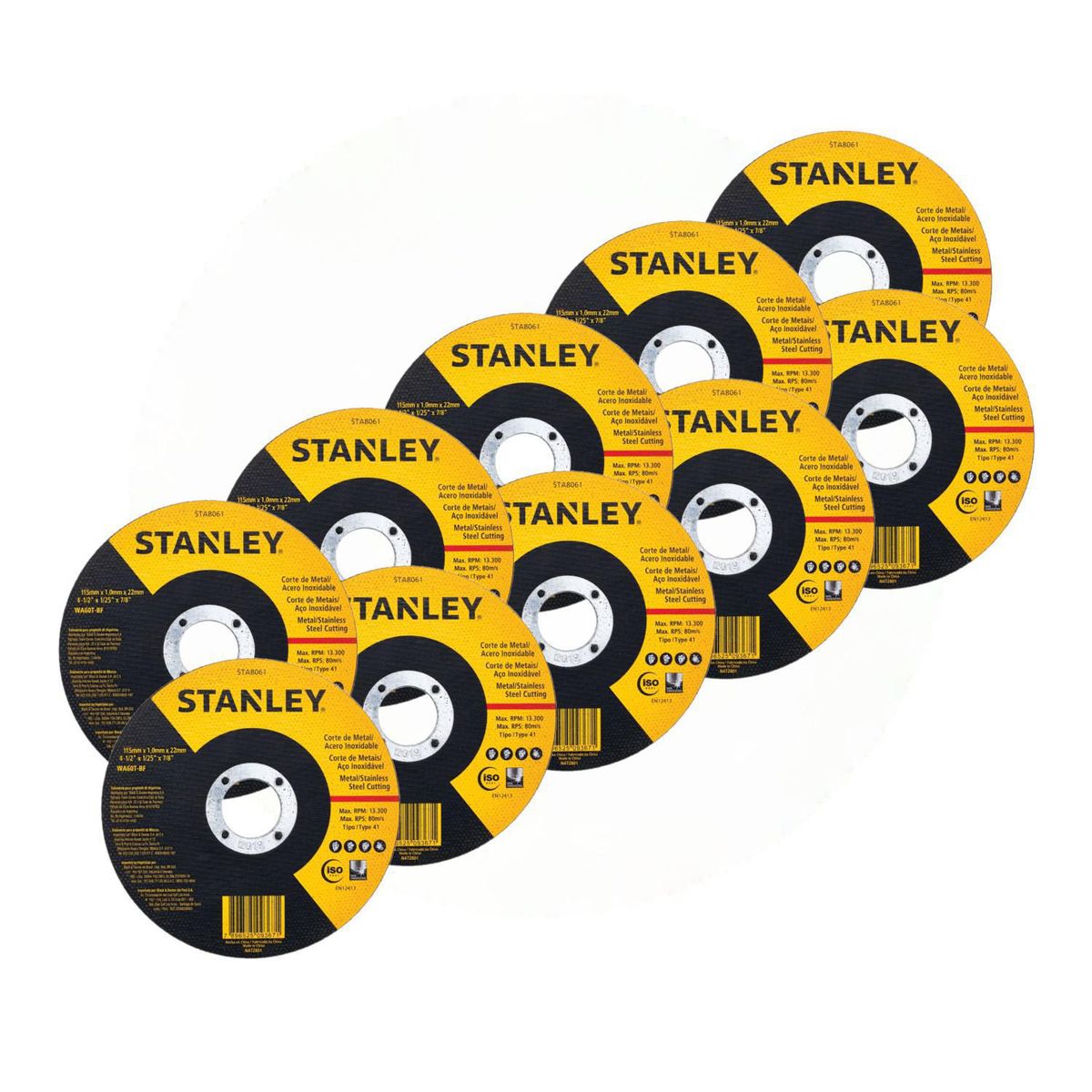 STANLEY - Pack 10 Discos de Corte para Metal 4 1/2" x 1mm STA8061 Stanley