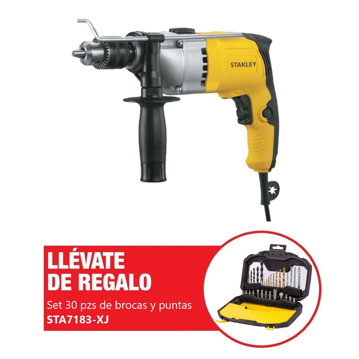 STANLEY - Taladro Percutor 1/2" 800W + Set de 30 Piezas de Brocas y Puntas STDH8013-K1 Stanley