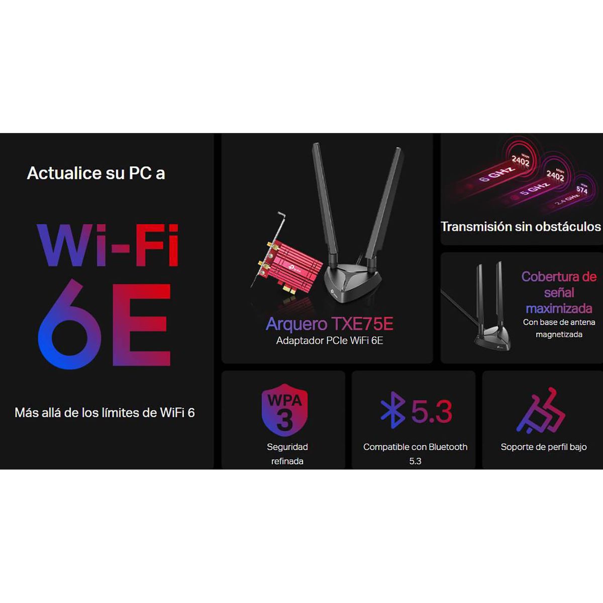 TP LINK - TP-LINK Archer TXE75E Adaptador PCIe AXE5400 Wi-Fi 6E Bluetooth 5.3
