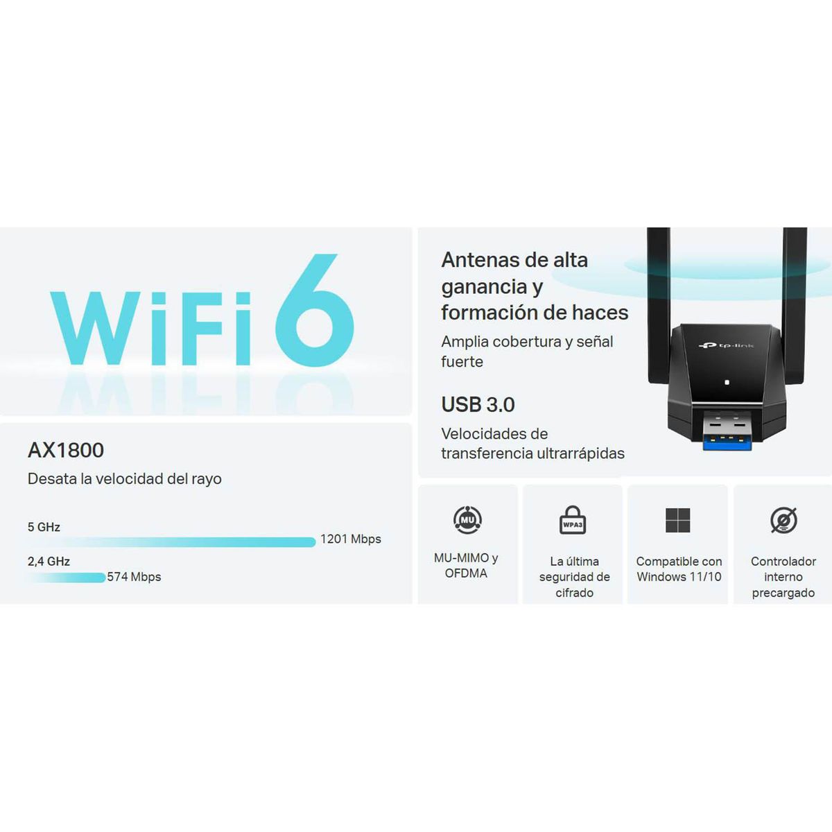 TP LINK - TP-LINK Archer TX30U Plus Adaptador USB inalambrico AX1800 Doble antena