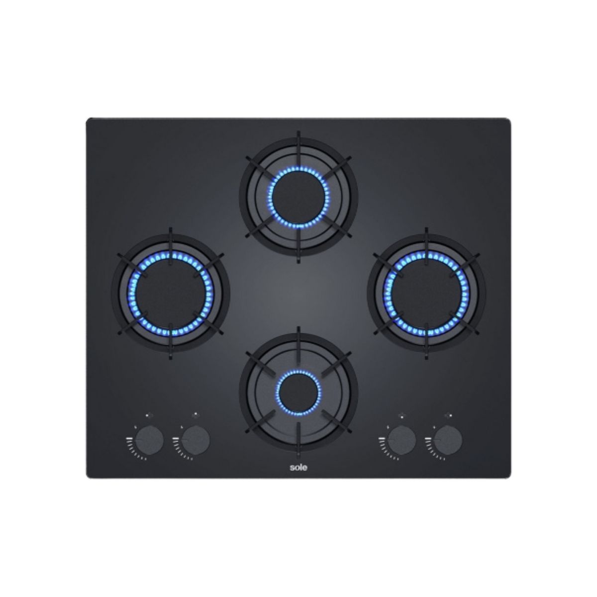 SOLE - Encimera Empotrable A Gas 4 Hornillas 60cm Sole Rubí 3120SOLCO078 Negro