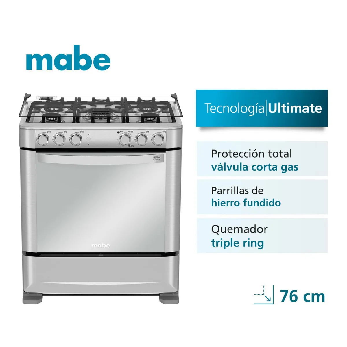 MABE - Cocina a Gas 6 Platos Inox CMP7630FX0