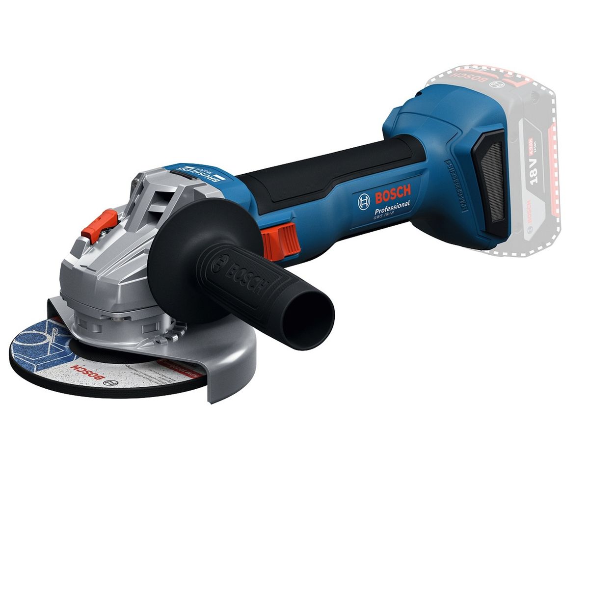 BOSCH - Amoladora Angular 18V Baretool Bosch + Cargador GAL 18V-40 de Bosch 18V + Batería de Iones de Litio Bosch 18V GBA 18V 4.0Ah.