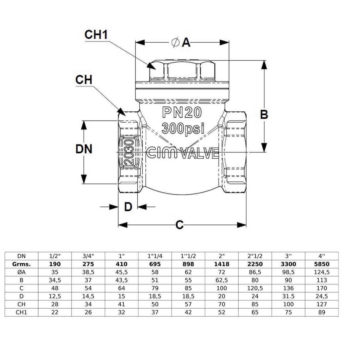 CIM - Válvula Check Swing CIM 80A 11/2" PN20