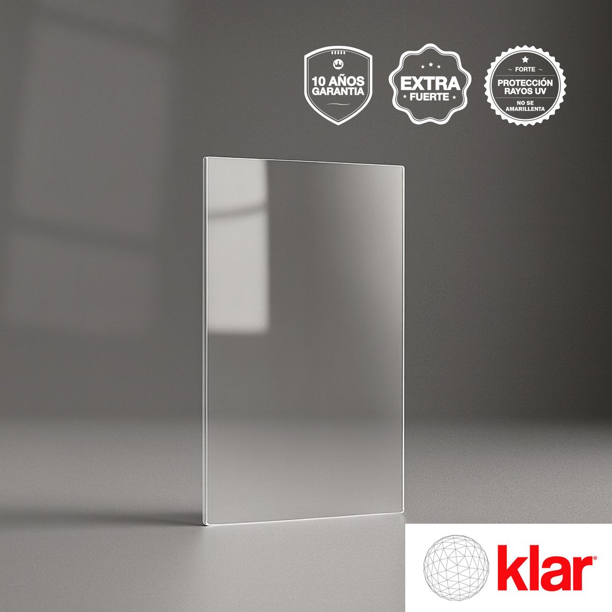 KLAR - Policarbonato Sólido Prismático 2mm 2.05x3.05m Transparente