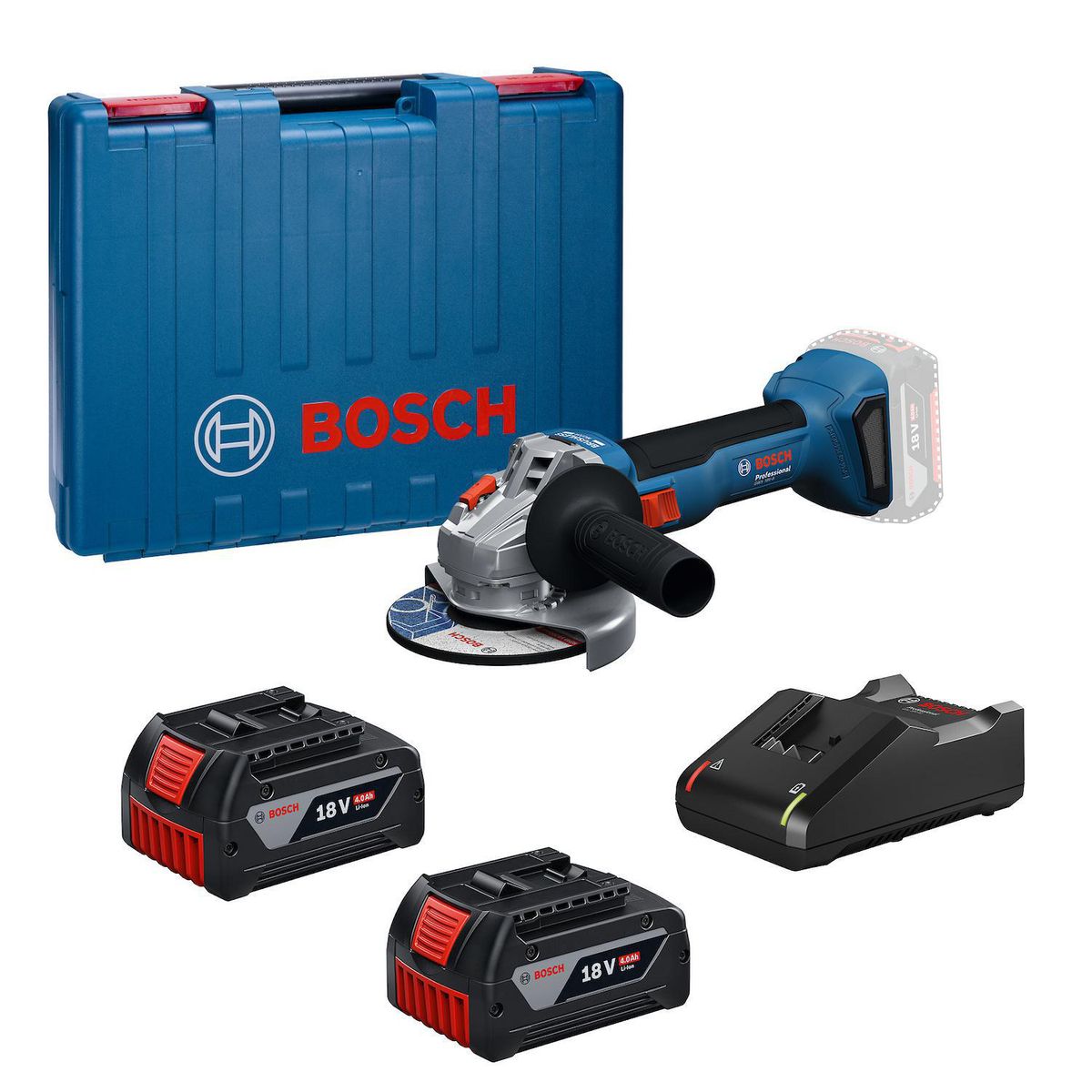 BOSCH - Amoladora Bosch GWS 18V-8 + Rotomartillo inalámbrico GBH 180LI + Taladro percutor 1/2" GSB 185LI