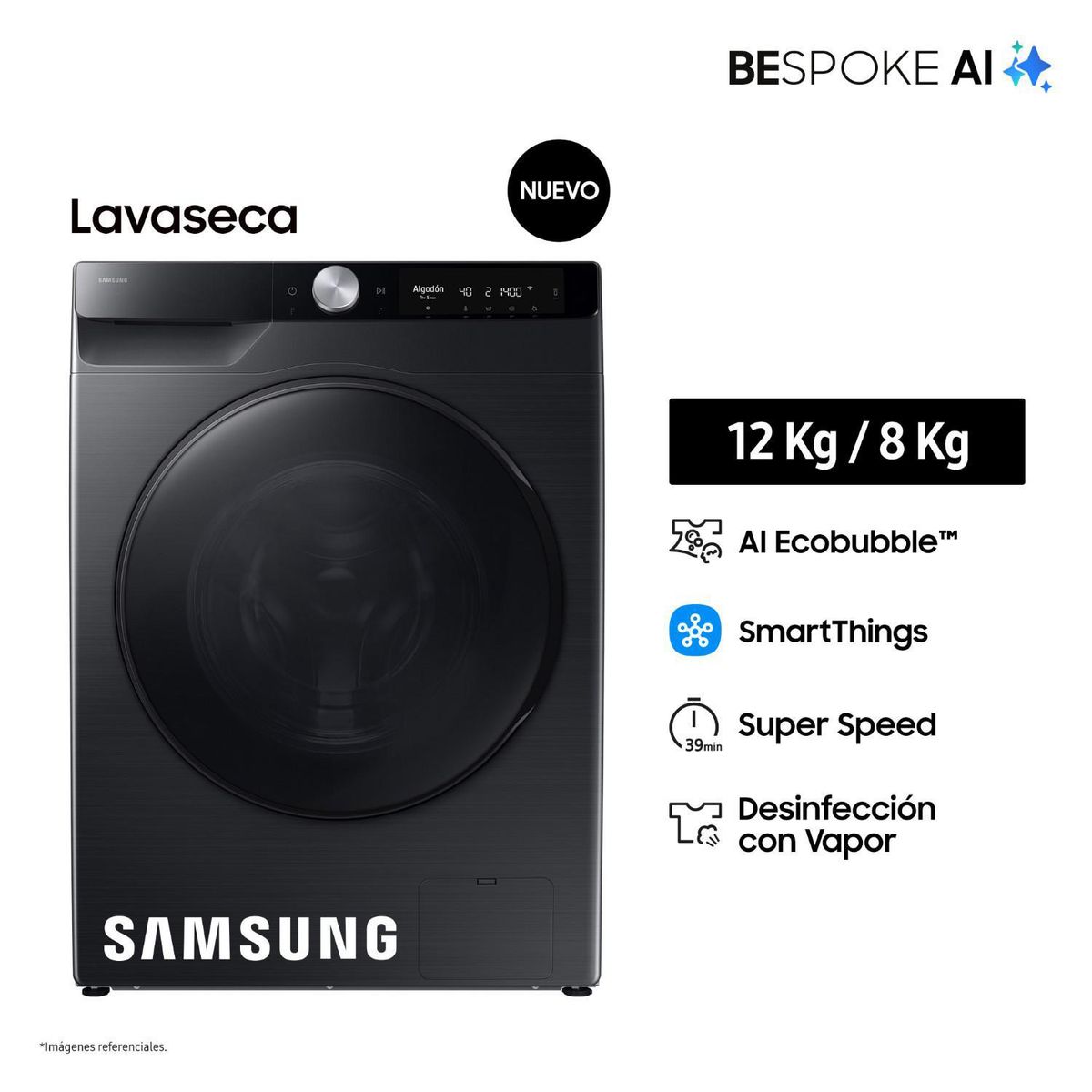 SAMSUNG - Lavaseca Bespoke AI 12/8kg Negro WD12FG6B34BBPE.