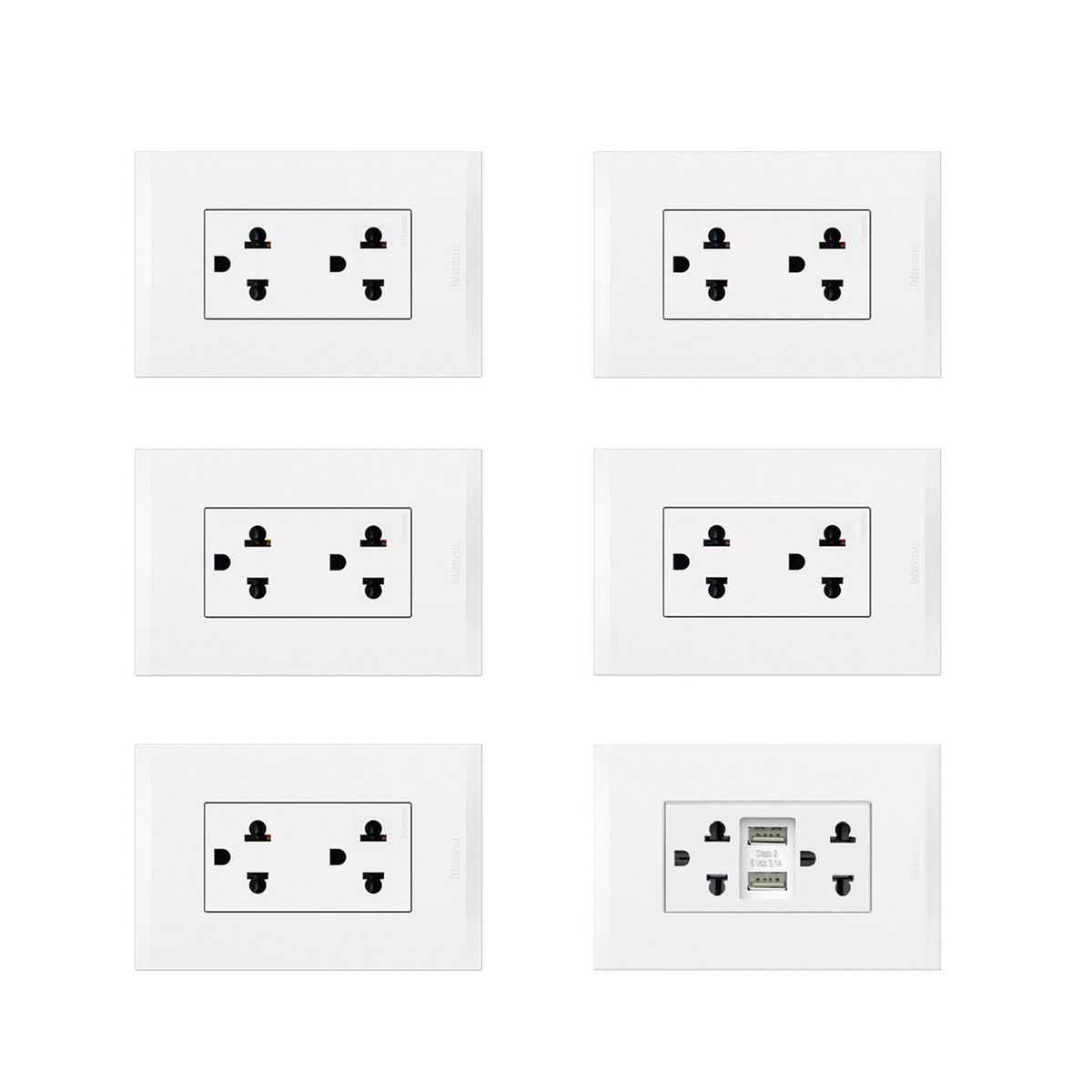 GENERICO - Pack 5 Tomacorrientes Doble P/T Modus 4 + 1 Tomacorriente Combinado ( 2 USB + 2 P/T).