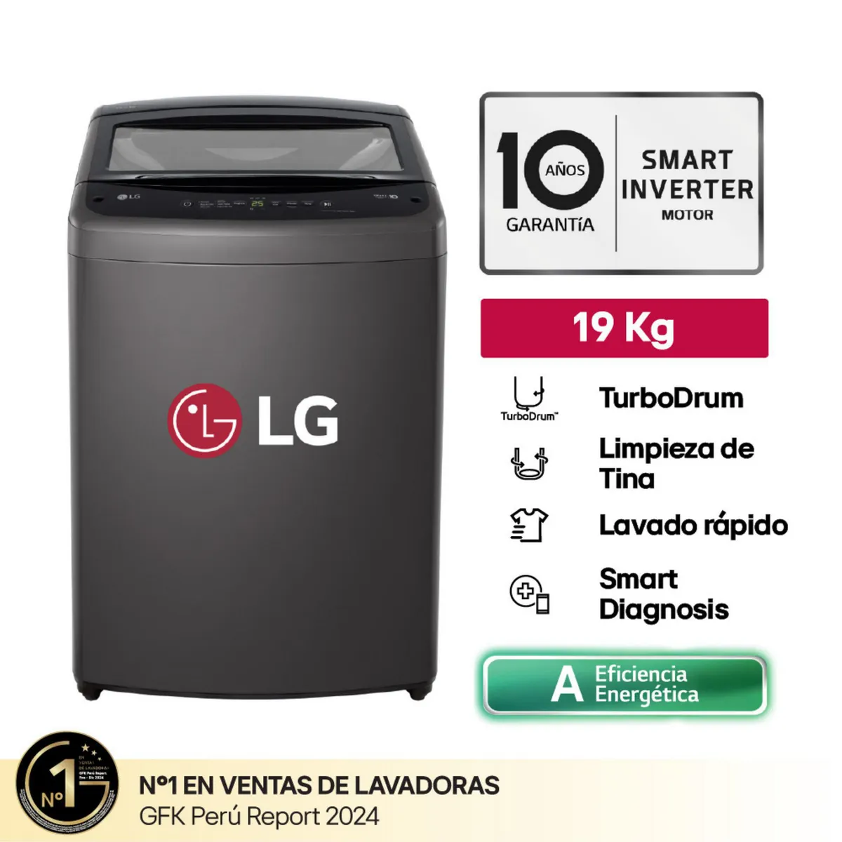 LG - Lavadora WT19BVTB 19KG Turbodrum Carga Superior Negro Claro LG