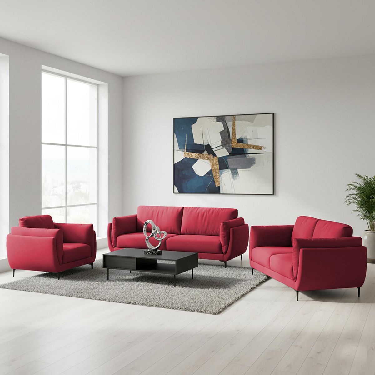 CASA BELLA - Sofá 6 Cuerpos Maelis 200x89x80cm Rojo
